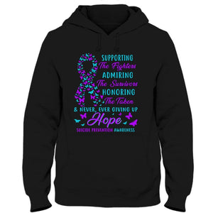 Camiseta de apoyo a luchadores, admiración de supervivientes, concienciación sobre la prevención del suicidio, lazo con mariposa