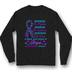 Camiseta de apoyo a luchadores, admiración de supervivientes, concienciación sobre la prevención del suicidio, lazo con mariposa