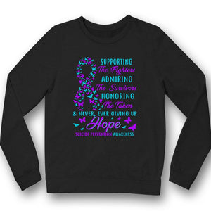 Camiseta de apoyo a luchadores, admiración de supervivientes, concienciación sobre la prevención del suicidio, lazo con mariposa