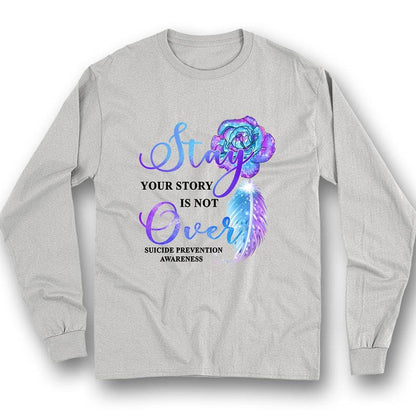 Camiseta con el lema "Tu historia no ha terminado", con concienciación sobre la prevención del suicidio, color rosa