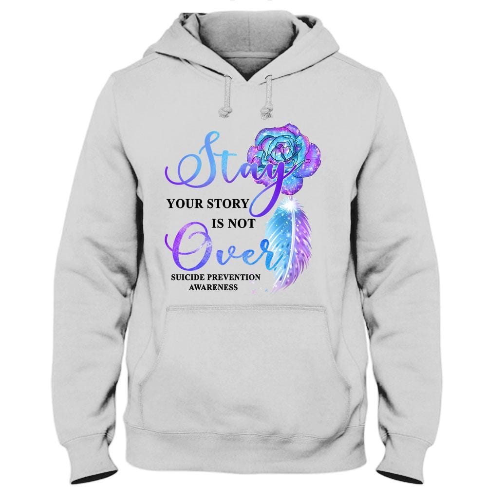 Camiseta con el lema "Tu historia no ha terminado", con concienciación sobre la prevención del suicidio, color rosa