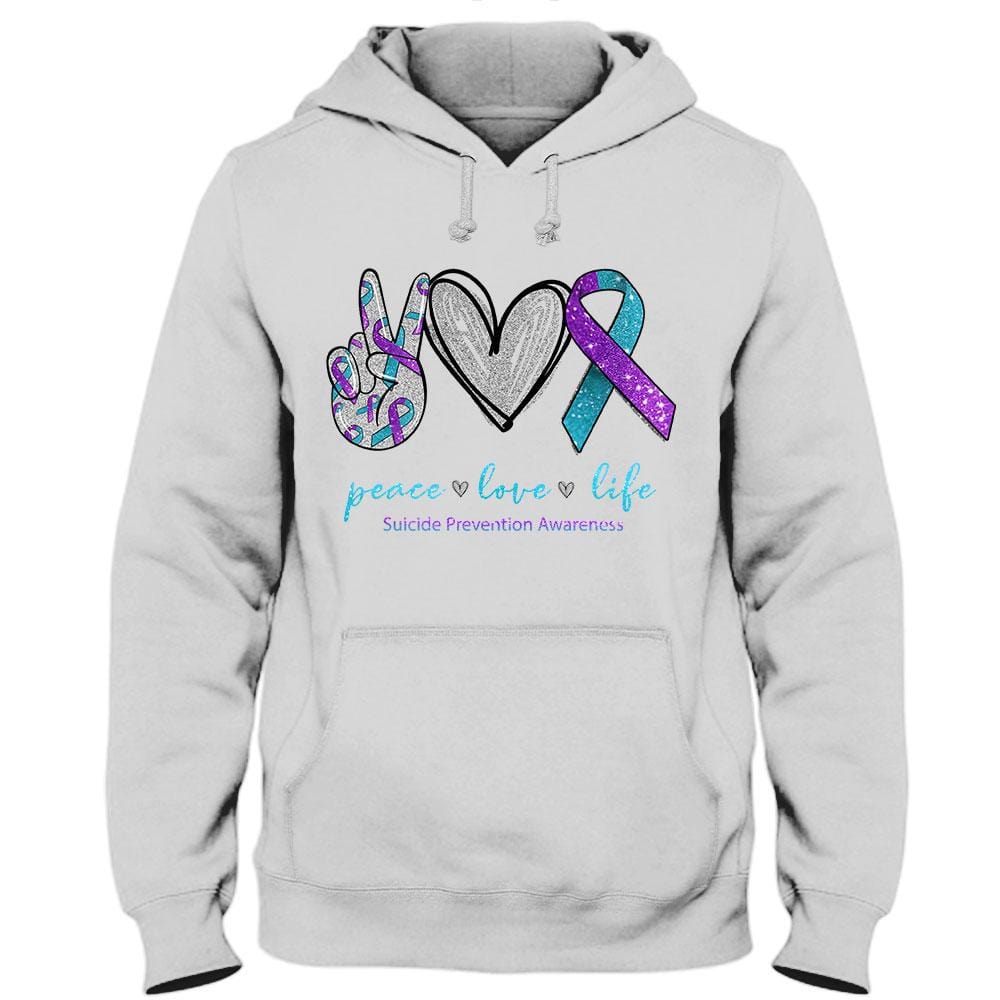 Camiseta de apoyo para la prevención del suicidio, paz, amor y vida, lazo en forma de corazón