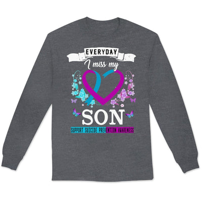 Everyday I Miss Son, Suicide Prevention Awareness Shirt, Ribbon Heart Flower