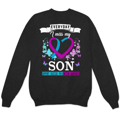 Everyday I Miss Son, Suicide Prevention Awareness Shirt, Ribbon Heart Flower