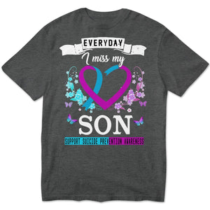 Todos los días extraño a mi hijo, camiseta de concienciación sobre la prevención del suicidio, cinta con forma de corazón y flor