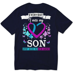 Todos los días extraño a mi hijo, camiseta de concienciación sobre la prevención del suicidio, cinta con forma de corazón y flor