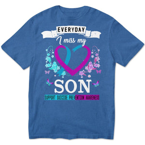 Todos los días extraño a mi hijo, camiseta de concienciación sobre la prevención del suicidio, cinta con forma de corazón y flor