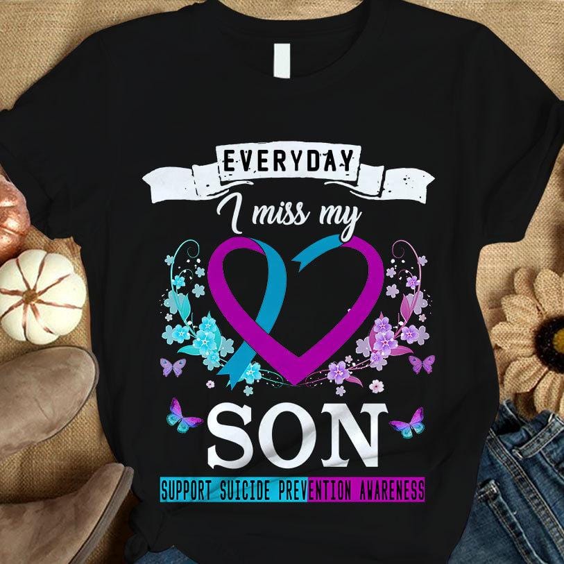 Todos los días extraño a mi hijo, camiseta de concienciación sobre la prevención del suicidio, cinta con forma de corazón y flor