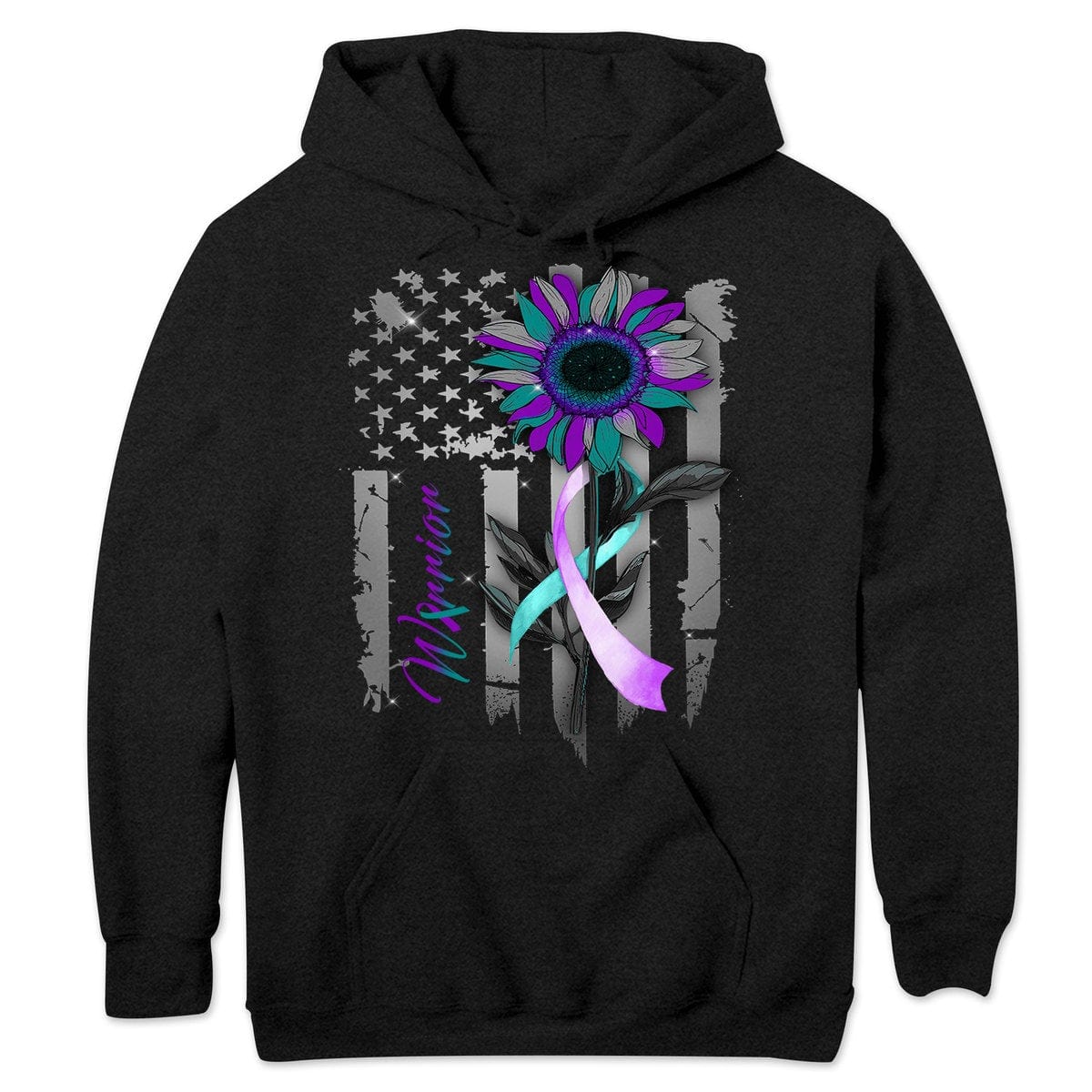 Camisetas de manga larga con cinta y girasol, bandera estadounidense, para prevenir el suicidio