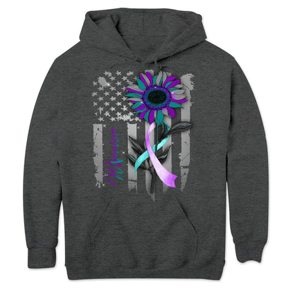 Camisetas de manga larga con cinta y girasol, bandera estadounidense, para prevenir el suicidio