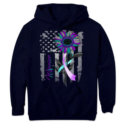 Camisetas de manga larga con cinta y girasol, bandera estadounidense, para prevenir el suicidio