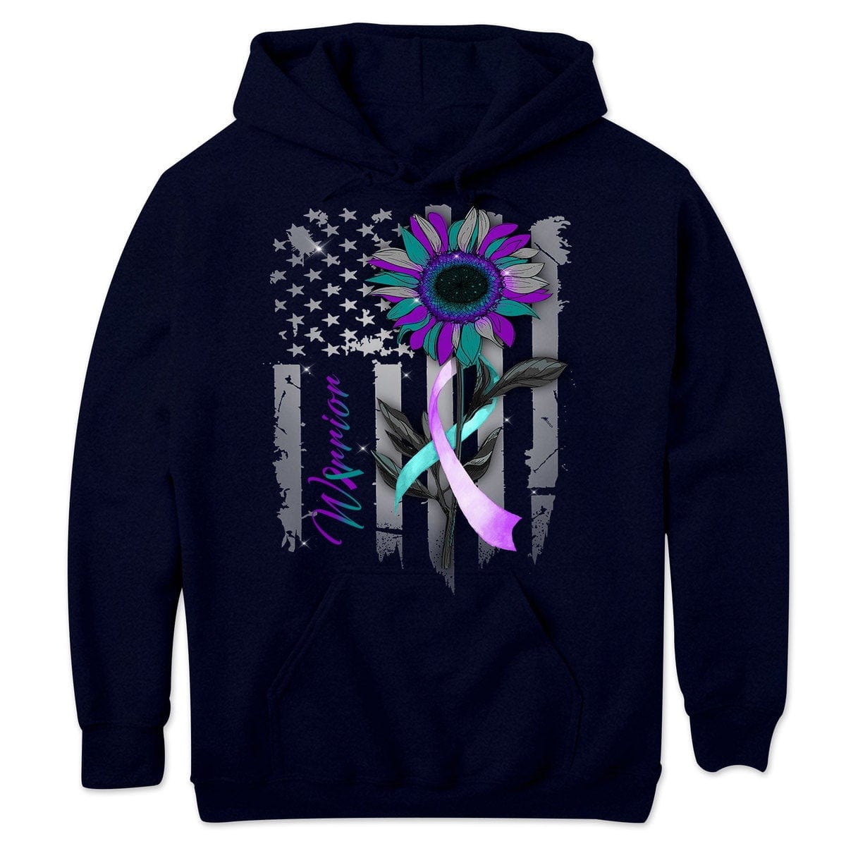 Sudadera con capucha y estampado de girasol con la bandera estadounidense para prevenir el suicidio