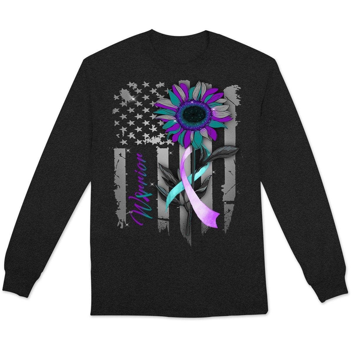 Camisetas de manga larga con cinta y girasol, bandera estadounidense, para prevenir el suicidio