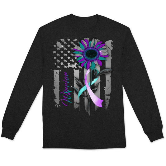 Camisetas de manga larga con cinta y girasol, bandera estadounidense, para prevenir el suicidio