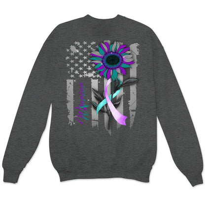 Camisetas de manga larga con cinta y girasol, bandera estadounidense, para prevenir el suicidio