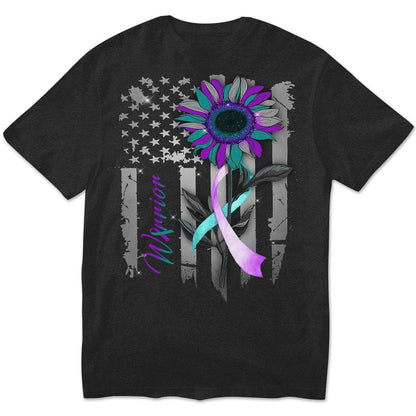 Camisetas de manga larga con cinta y girasol, bandera estadounidense, para prevenir el suicidio