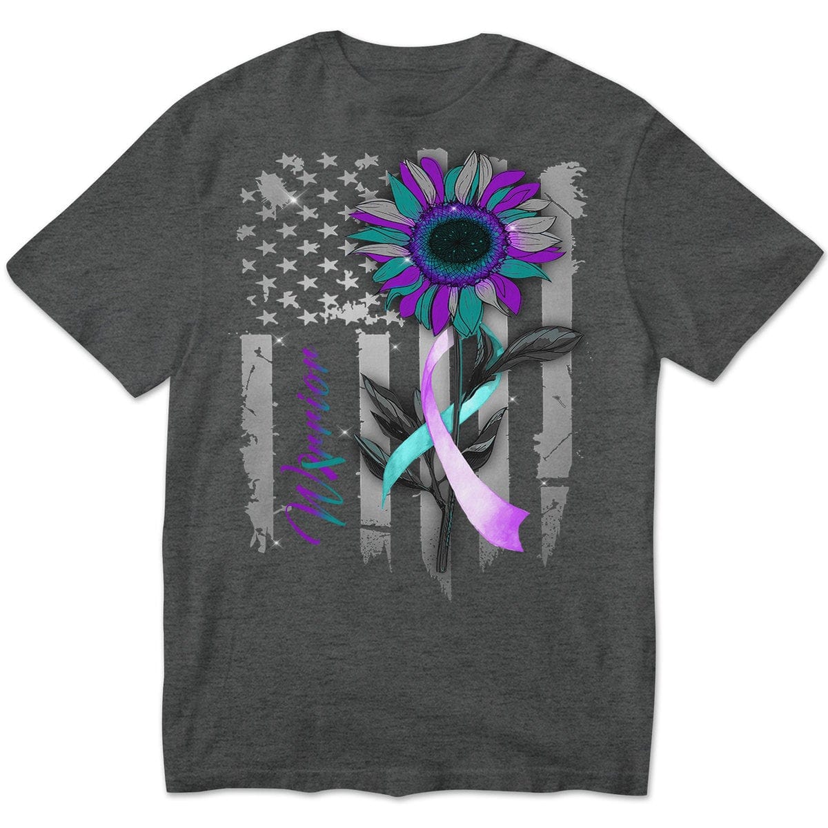 Camisetas de manga larga con cinta y girasol, bandera estadounidense, para prevenir el suicidio
