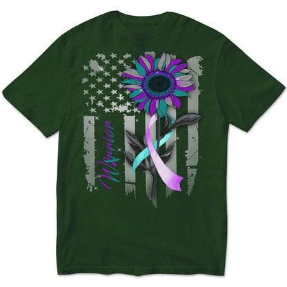 Camisetas de manga larga con cinta y girasol, bandera estadounidense, para prevenir el suicidio