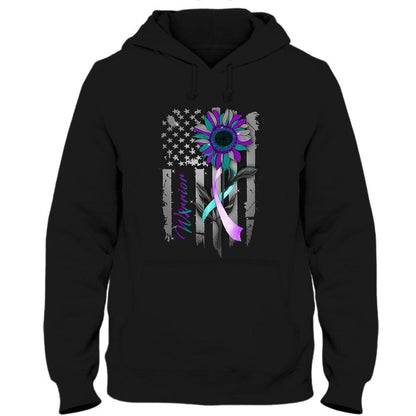 Sudadera con capucha y estampado de girasol con la bandera estadounidense para prevenir el suicidio