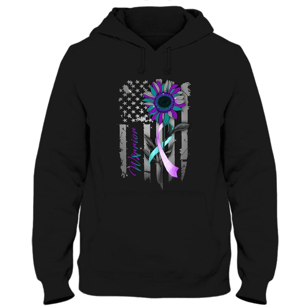 Camisetas de manga larga con cinta y girasol, bandera estadounidense, para prevenir el suicidio