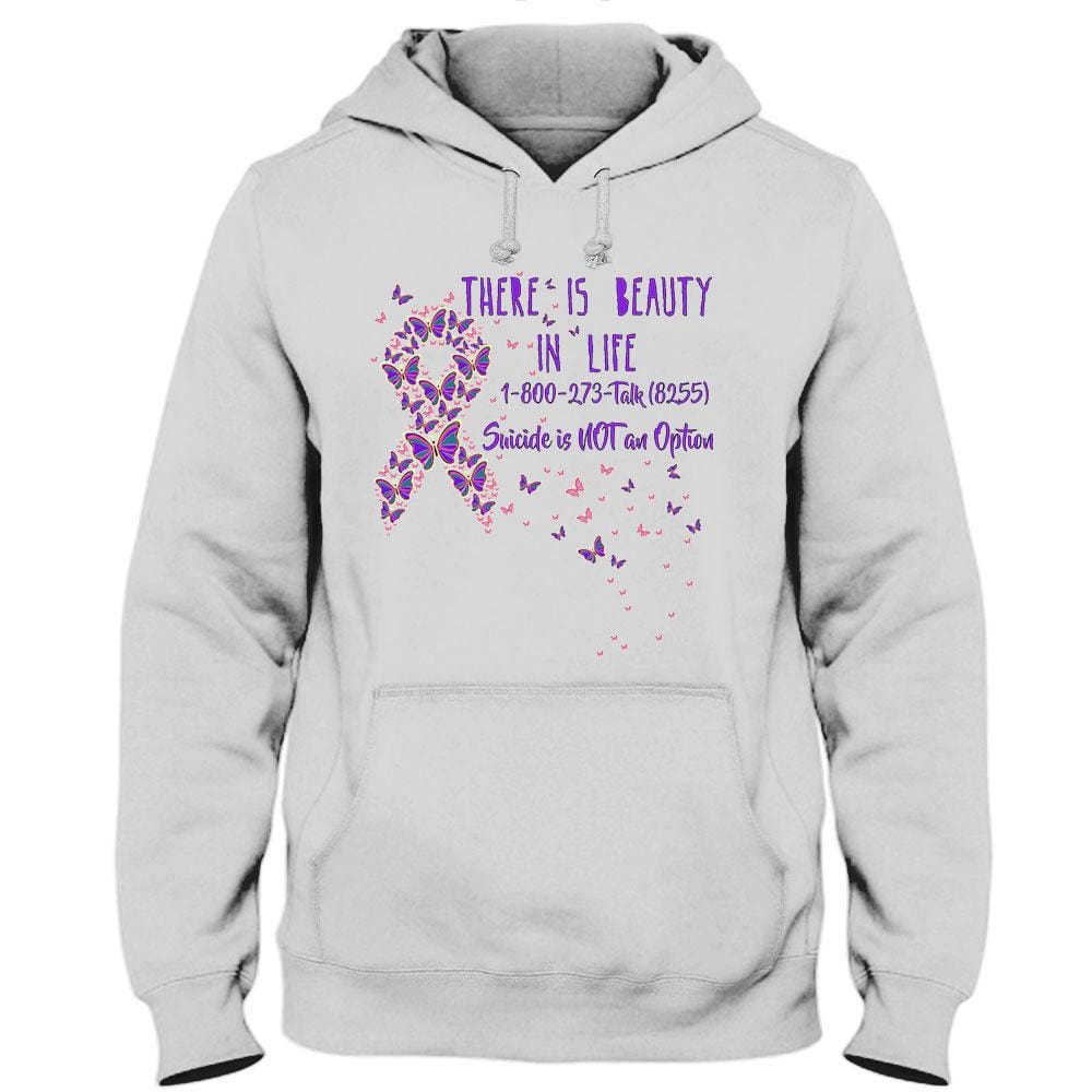 Hay belleza en la vida, camiseta de la línea directa de concientización sobre la prevención del suicidio, cinta con mariposa