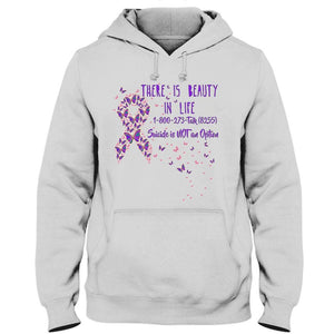 Hay belleza en la vida, camiseta de la línea directa de concientización sobre la prevención del suicidio, cinta con mariposa