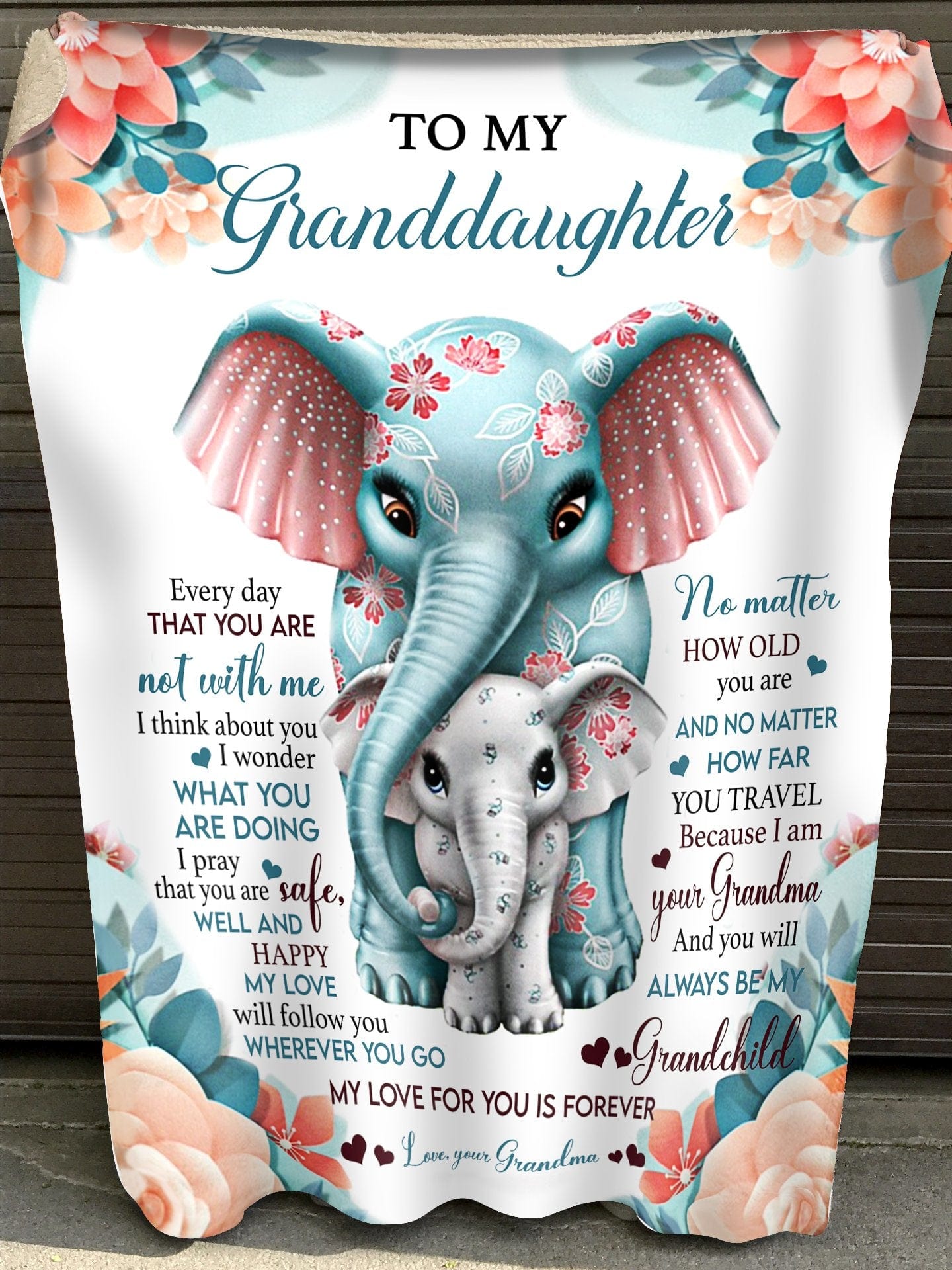 To My Granddaughter Love From Grandma Elephant Blanket Fleece & Sherpa