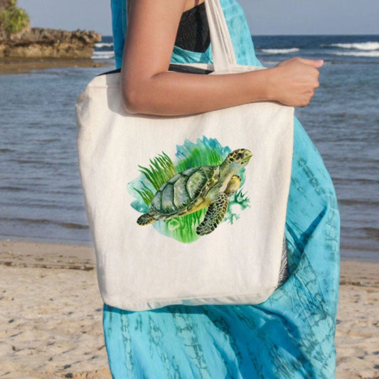 Bolsa de mano con forma de tortuga marina bajo el océano