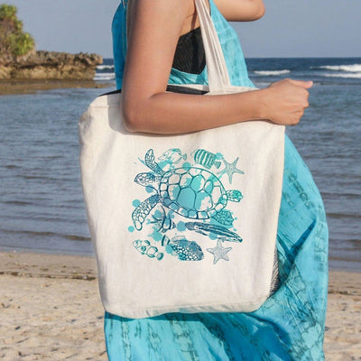 Sea Turtle And Fishes Tote Bag