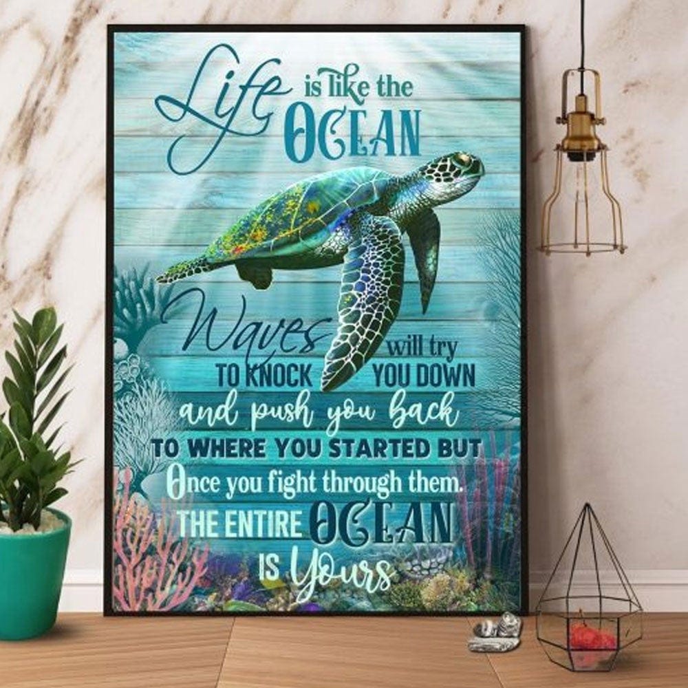 Póster La vida es como la tortuga marina del océano, lienzo