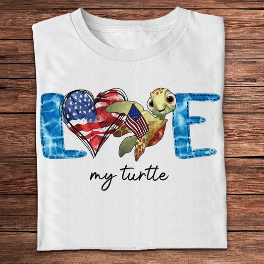 Camisetas con la bandera estadounidense Love My Turtle