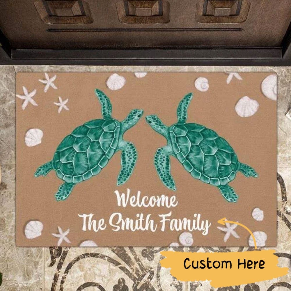 Felpudo personalizado de bienvenida con forma de tortuga