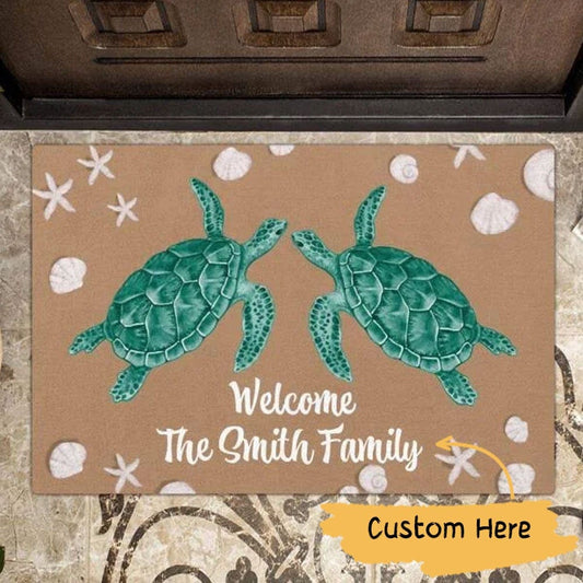 Felpudo personalizado de bienvenida con forma de tortuga