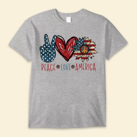 Camisetas de la Independencia de Estados Unidos con el lema "Paz, amor"