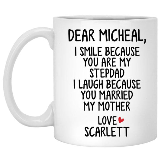 Taza personalizada para el día del padre con el texto "Para mi padrastro, papá extra"