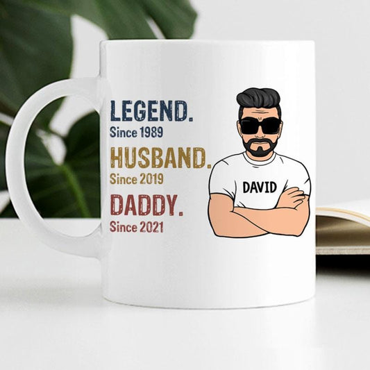 Taza personalizada con leyenda para el día del padre, marido y papá