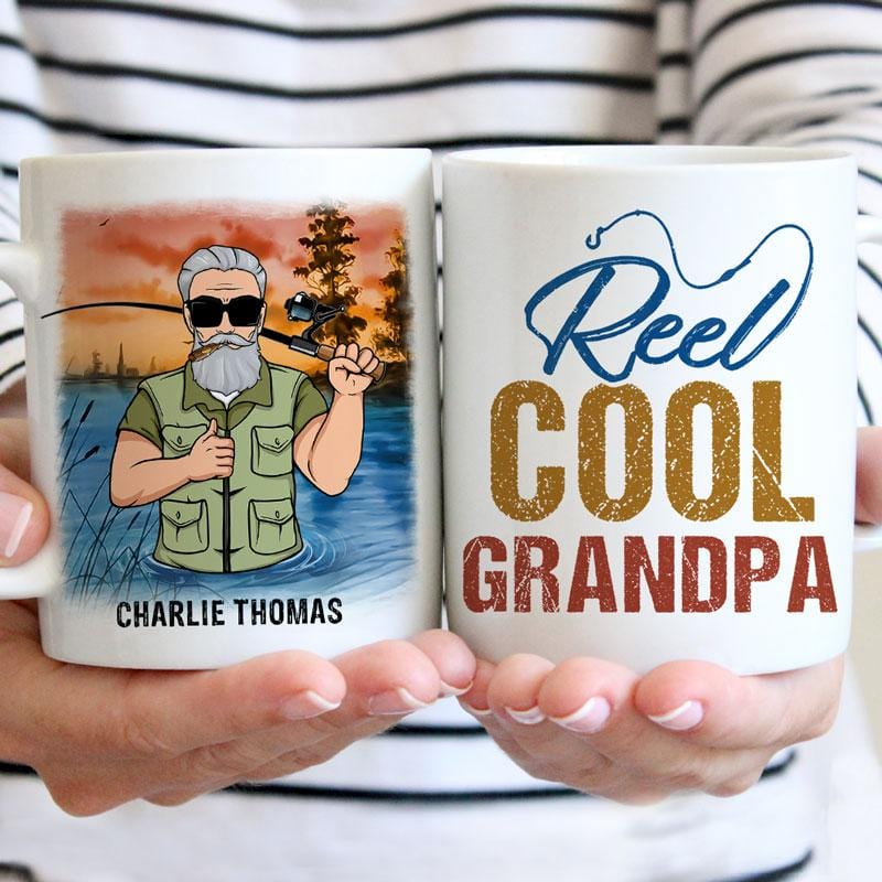 Personalized Fishing Reel Cool Grandpa Father's Day Mug