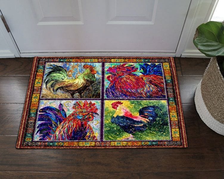 Watercolor Rooster Chicken Doormat