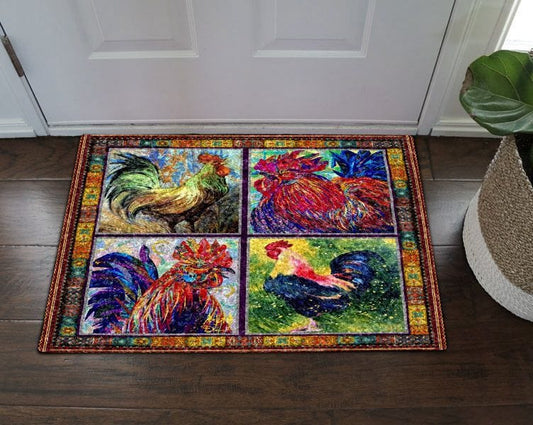 Watercolor Rooster Chicken Doormat