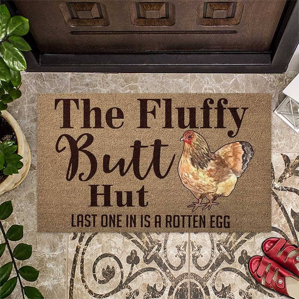 Fluffy Butt Hut Funny Chicken Doormat