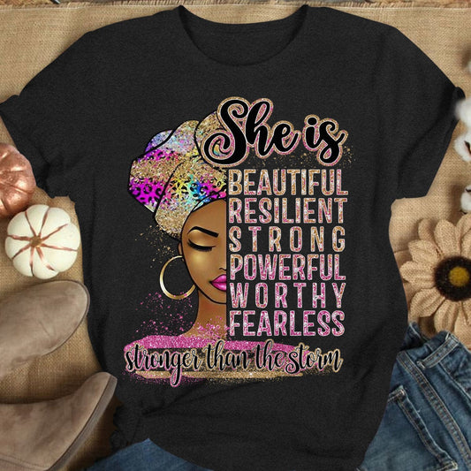 Camisetas afroamericanas, ella es hermosa, resistente y fuerte, mujer afro negra