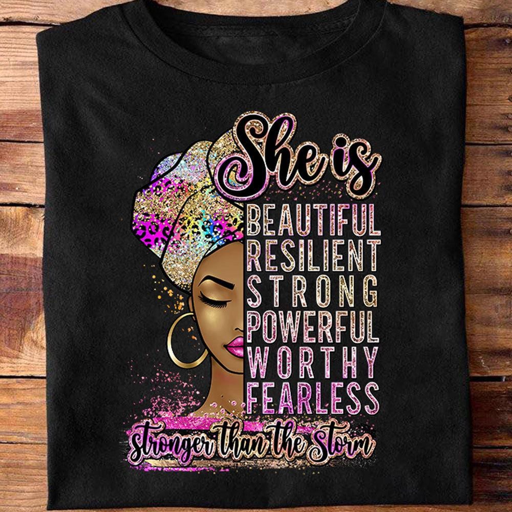 Camisetas afroamericanas, ella es hermosa, resistente y fuerte, mujer afro negra
