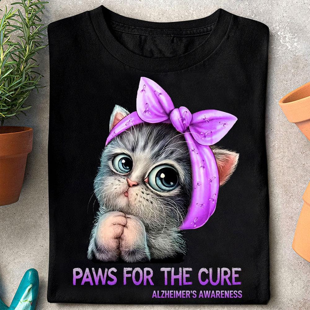 Paws For The Cure With Cute Cat, Alzheimer's Awareness Shirt