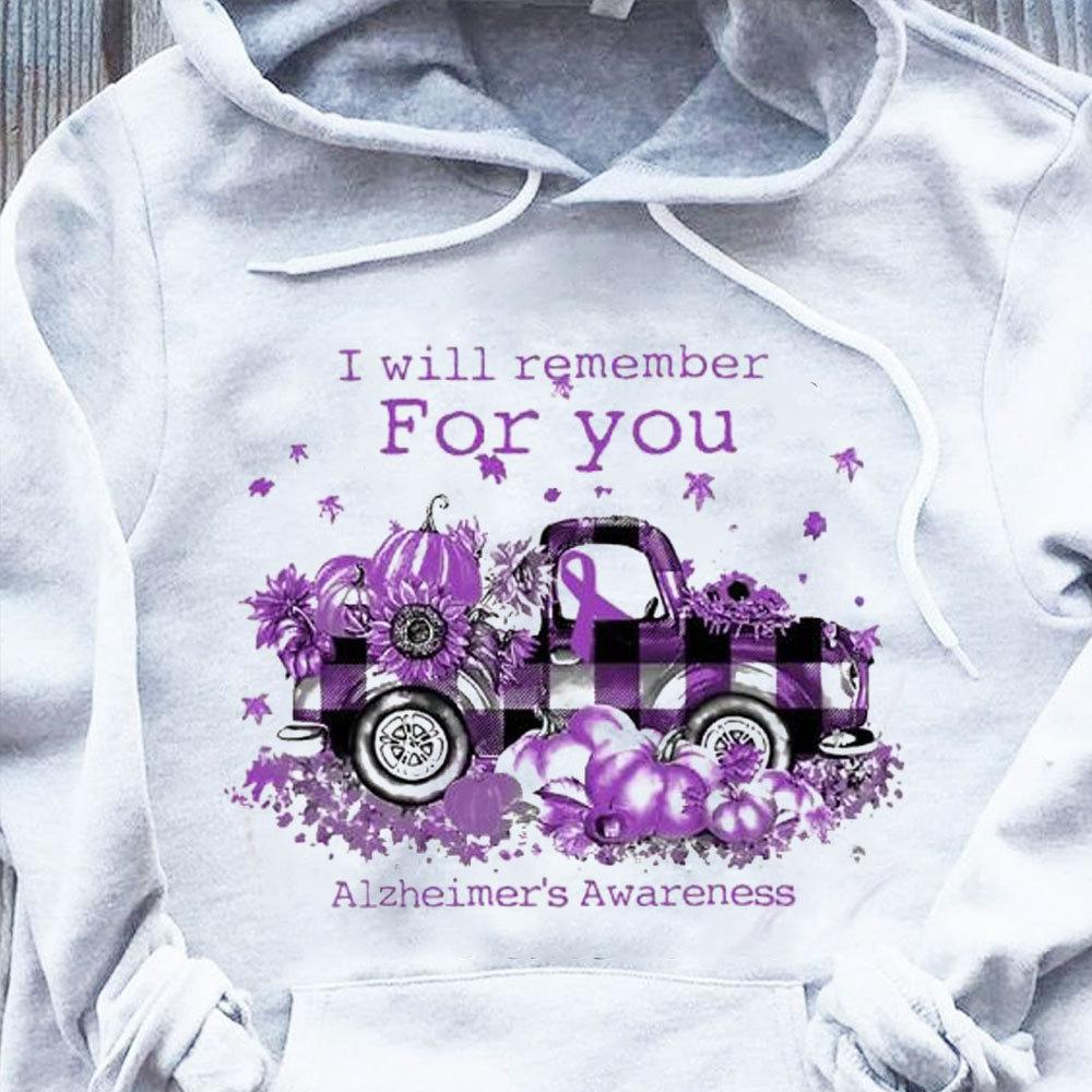 Lo recordaré por ti con un coche de calabaza, camiseta de Halloween para concienciar sobre el Alzheimer