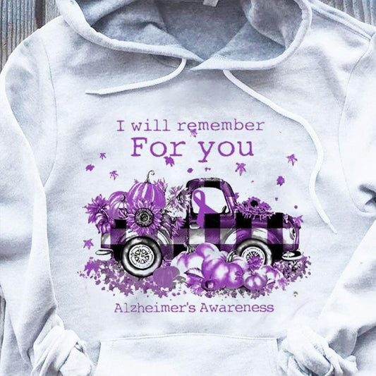 Lo recordaré por ti con un coche de calabaza, camiseta de Halloween para concienciar sobre el Alzheimer