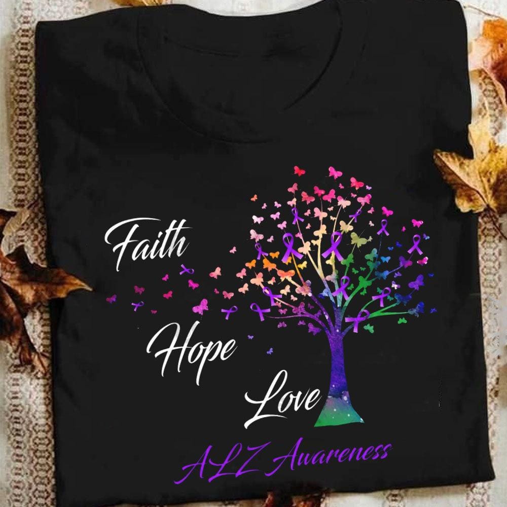 Faith Hope Love With Purple Ribbon Tree, Alzheimer's Awareness Shirt