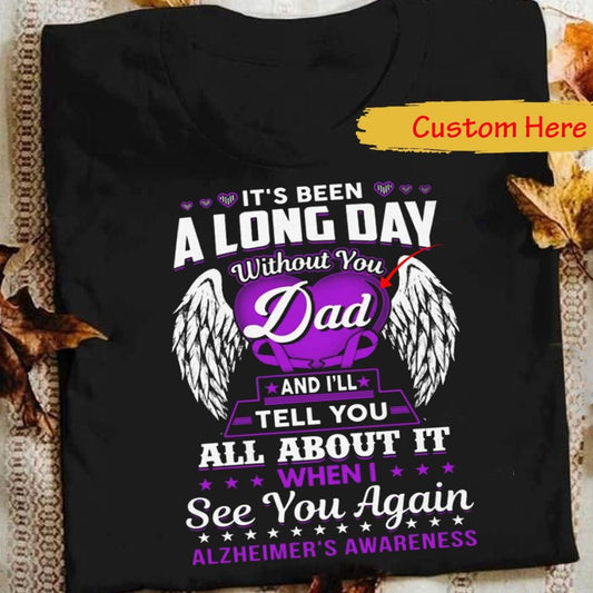 Es un día muy largo sin ti, te lo diré cuando te vuelva a ver, camiseta personalizada de concienciación sobre el Alzheimer