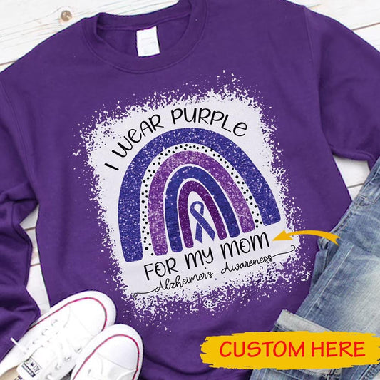 Llevo morado por mi mamá, camiseta personalizada con el arcoíris para el Alzheimer