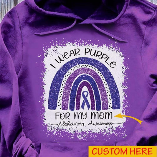 Llevo morado por, sudadera con capucha y camiseta personalizada con el arcoíris para la enfermedad de Alzheimer