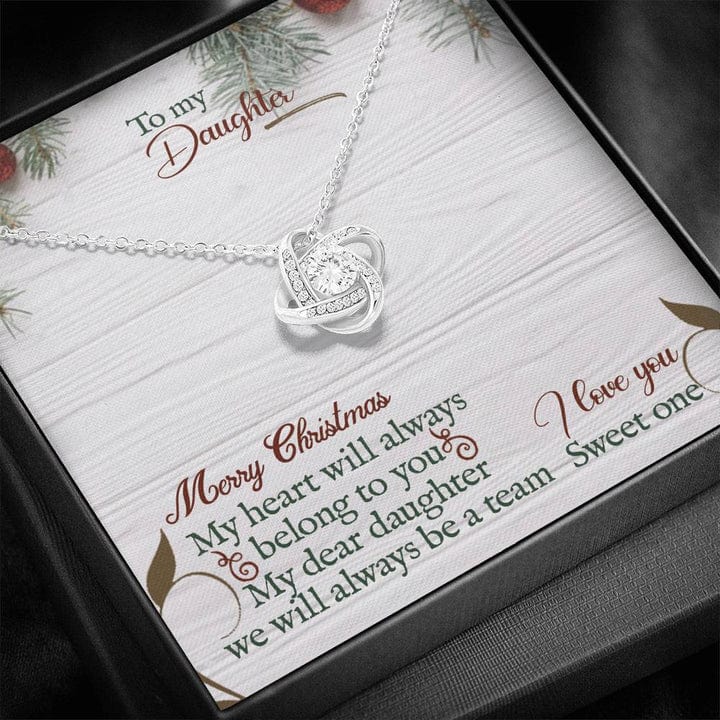 To My Daughter Love Knot Necklace - Merry Christmas My Heart Will ALways Belong to You My Dear Dauhter From Parents